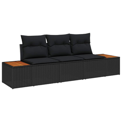 Set Divano da Giardino 3 pz 3-Numero di posti Nero Poly Rattan