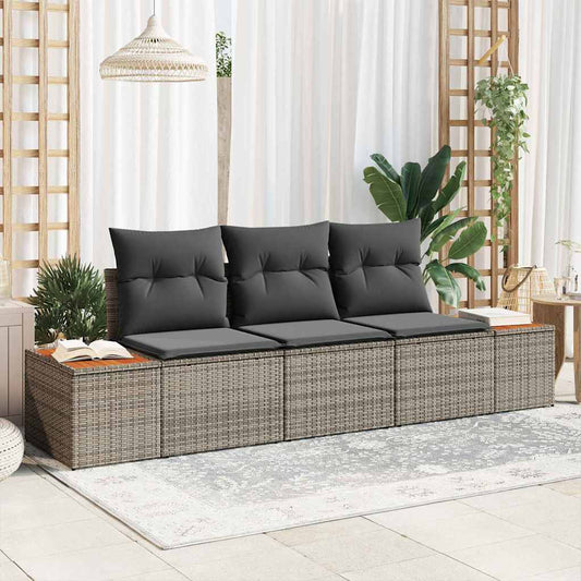 Set Divano da Giardino 3 pcs Grigio Poly Rattan