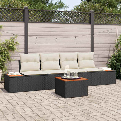 Set Divano da Giardino con cuscino 5 pcs Nero Poly Rattan | homemem39