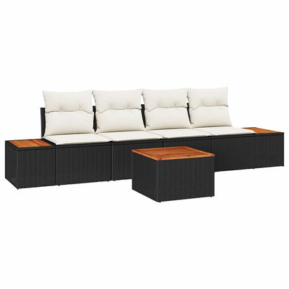 Set Divano da Giardino con cuscino 5 pcs Nero Poly Rattan | homemem39