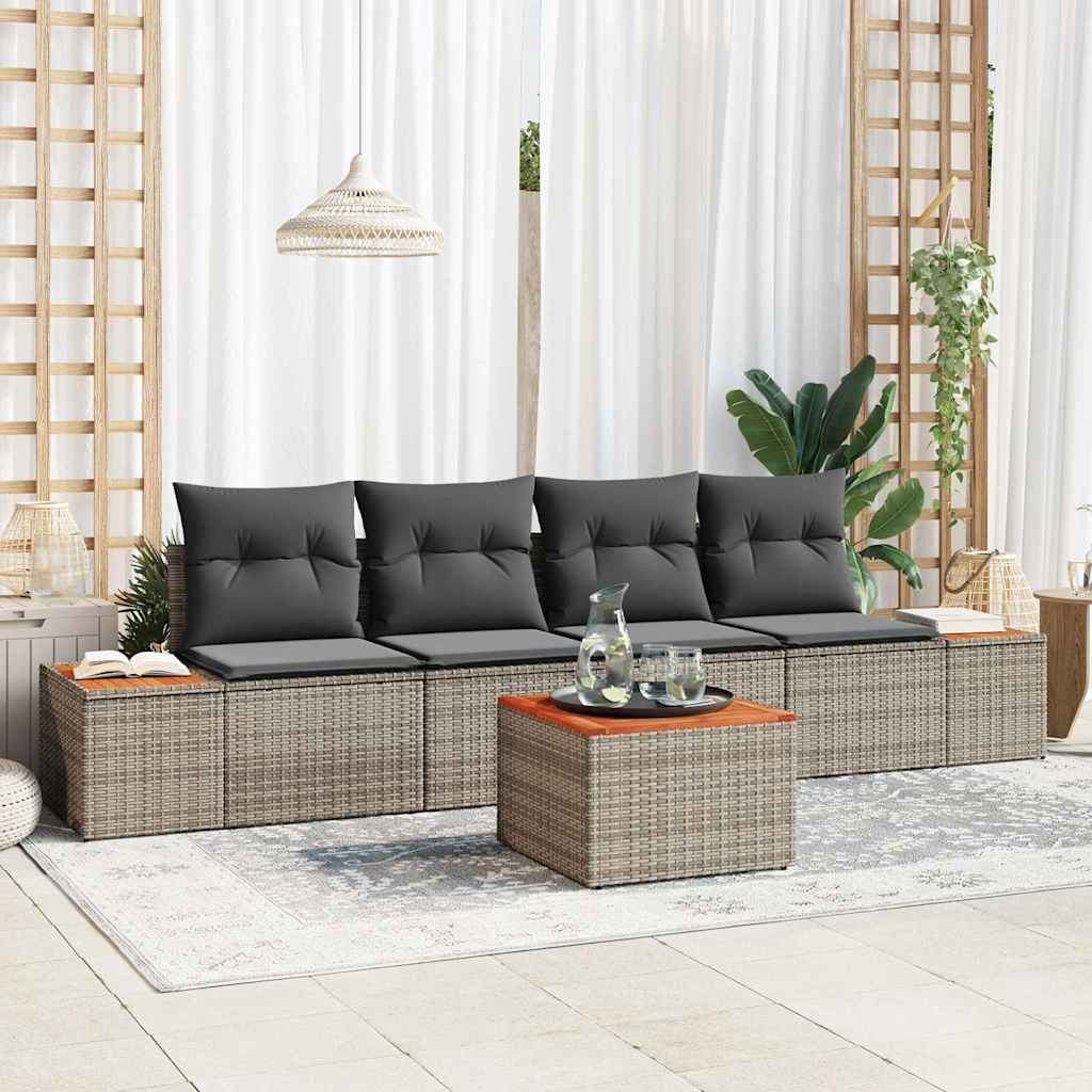 Set Divano da Giardino con cuscino 5 pcs Grigio Poly Rattan - homemem39