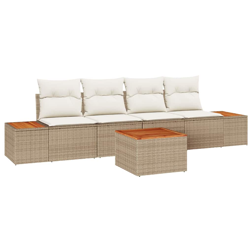 Set Divano da Giardino con cuscino 5 pcs Beige Poly Rattan - homemem39
