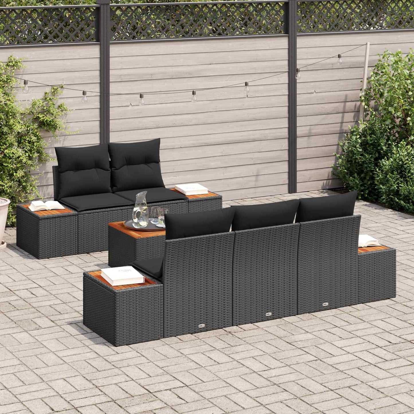 Set Divano da Giardino con archiviazione 6 pcs Nero Poly Rattan | homemem39