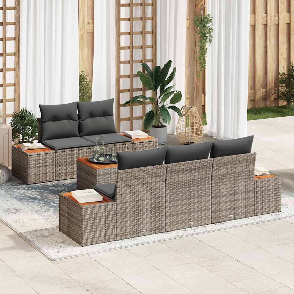 Set Divano da Giardino con cuscino 6 pcs Grigio Poly Rattan - homemem39