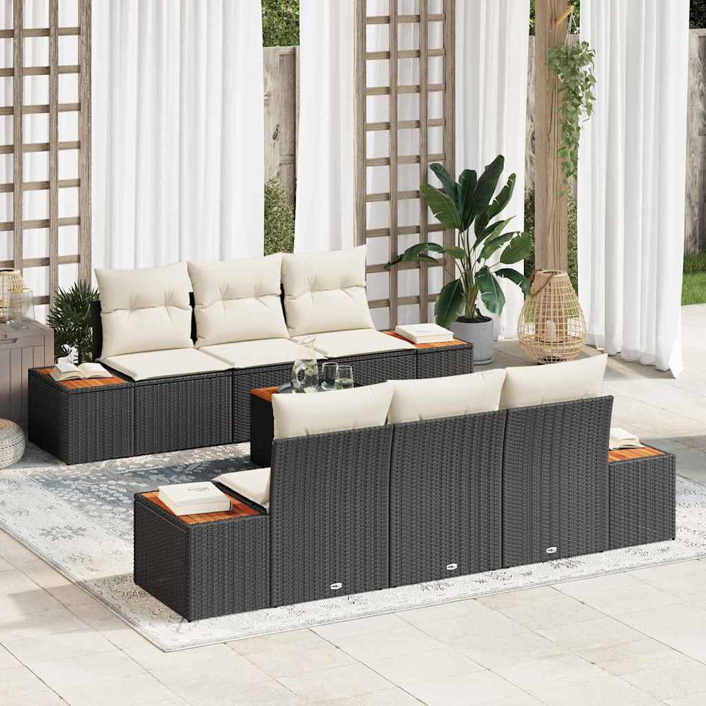 Set Divano da Giardino con archiviazione 7 pcs Nero Poly Rattan | homemem39