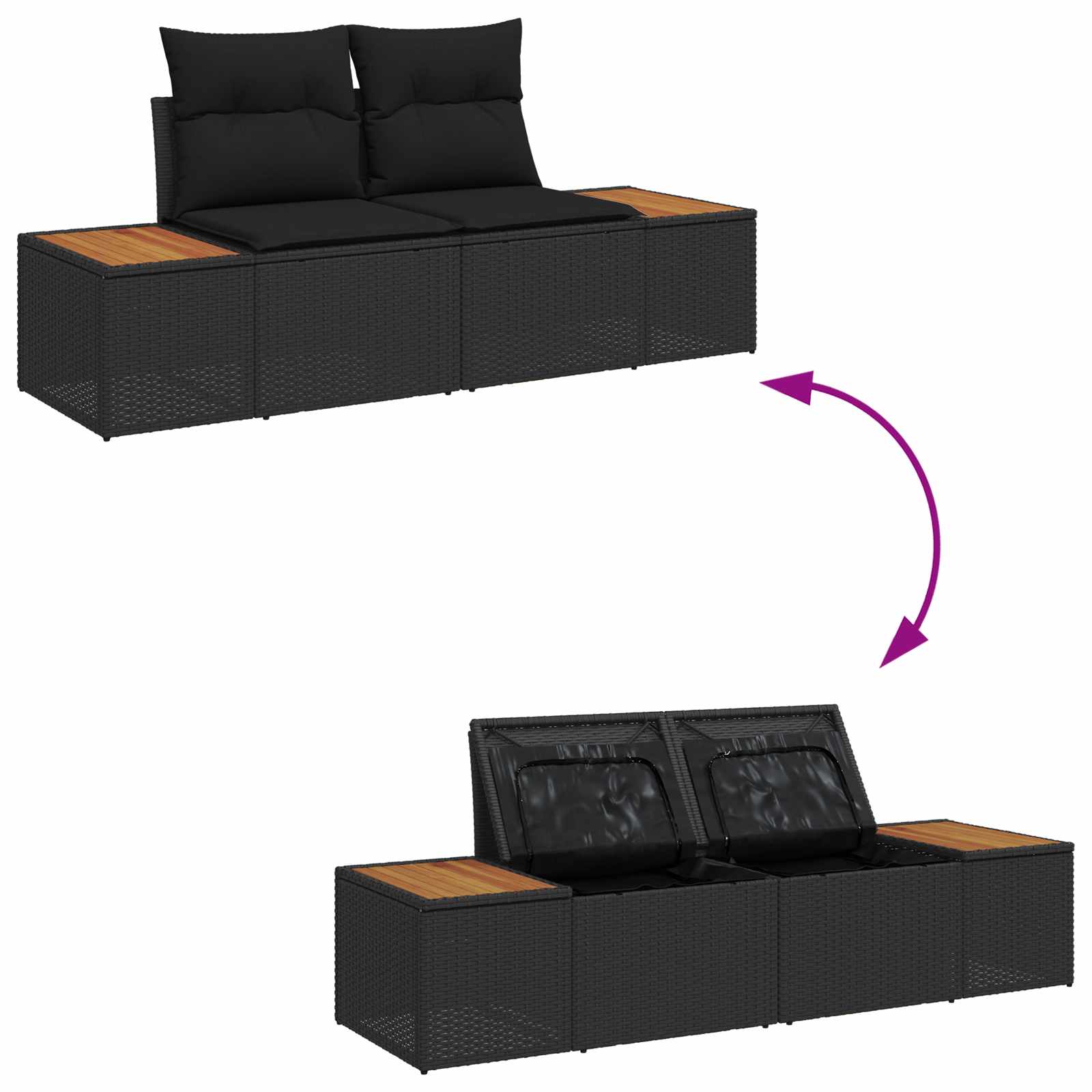 Set Divano da Giardino con cuscino 7 pcs Nero Poly Rattan | homemem39