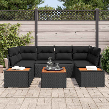 Set Divano da Giardino con cuscino 6 pcs Nero Poly Rattan | homemem39