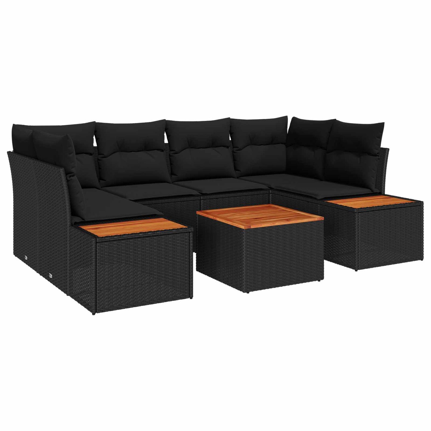 Set Divano da Giardino con cuscino 6 pcs Nero Poly Rattan | homemem39