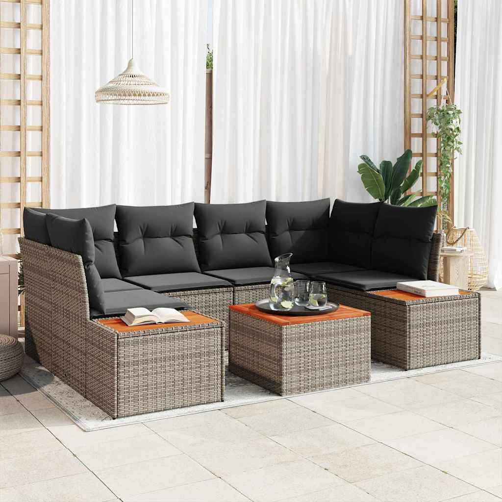 Set Divano da Giardino con cuscino 6 pcs Grigio Poly Rattan