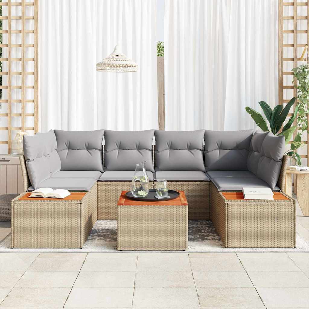 Set Divano da Giardino con cuscino 6 pcs Beige Poly Rattan | homemem39