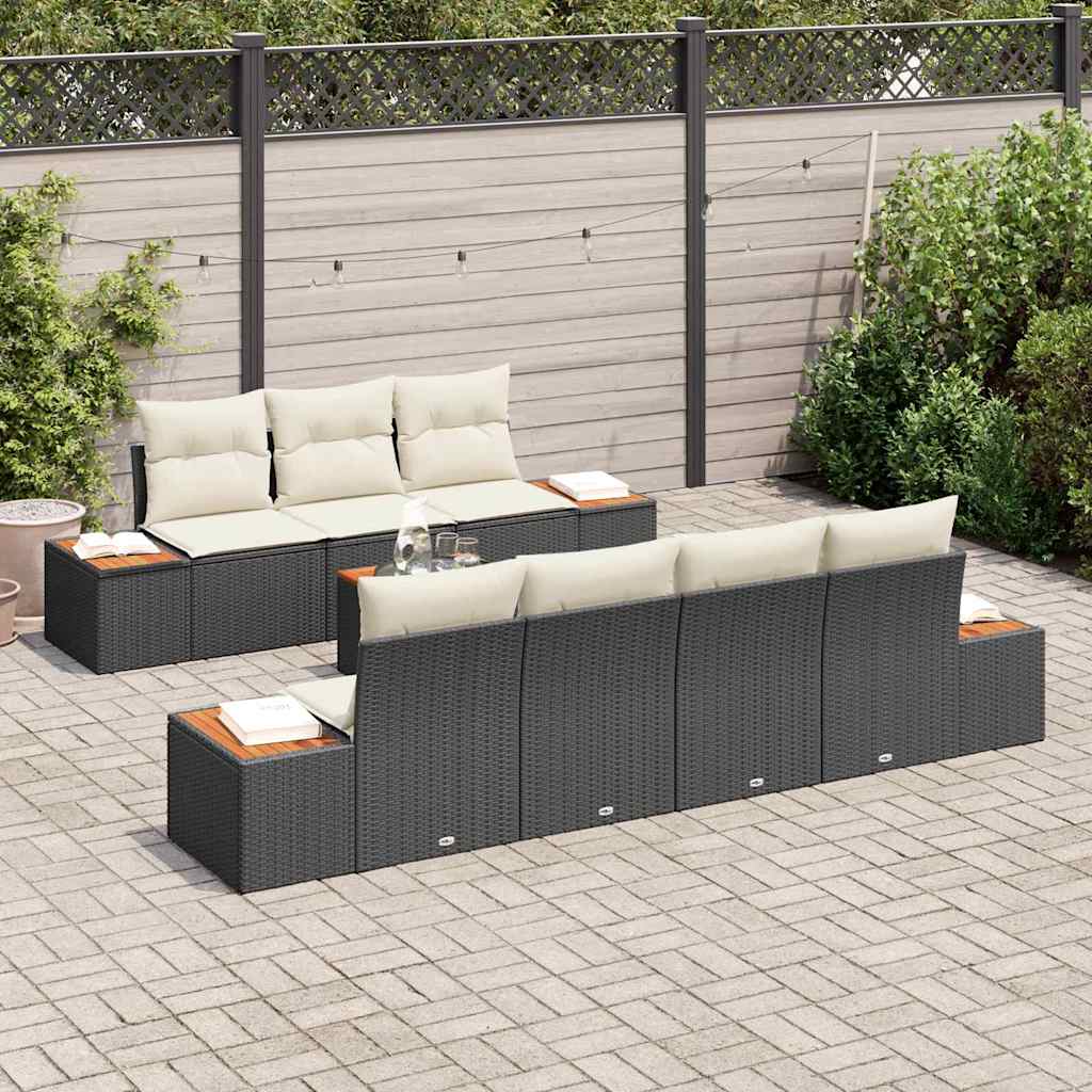 Set Divano da Giardino con cuscino 8 pcs Nero Poly Rattan | homemem39