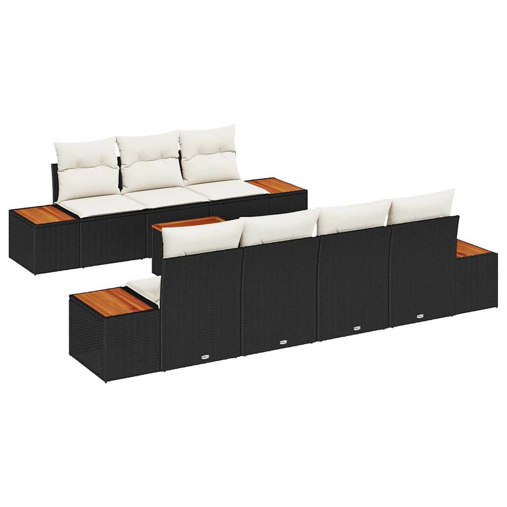 Set Divano da Giardino con cuscino 8 pcs Nero Poly Rattan | homemem39