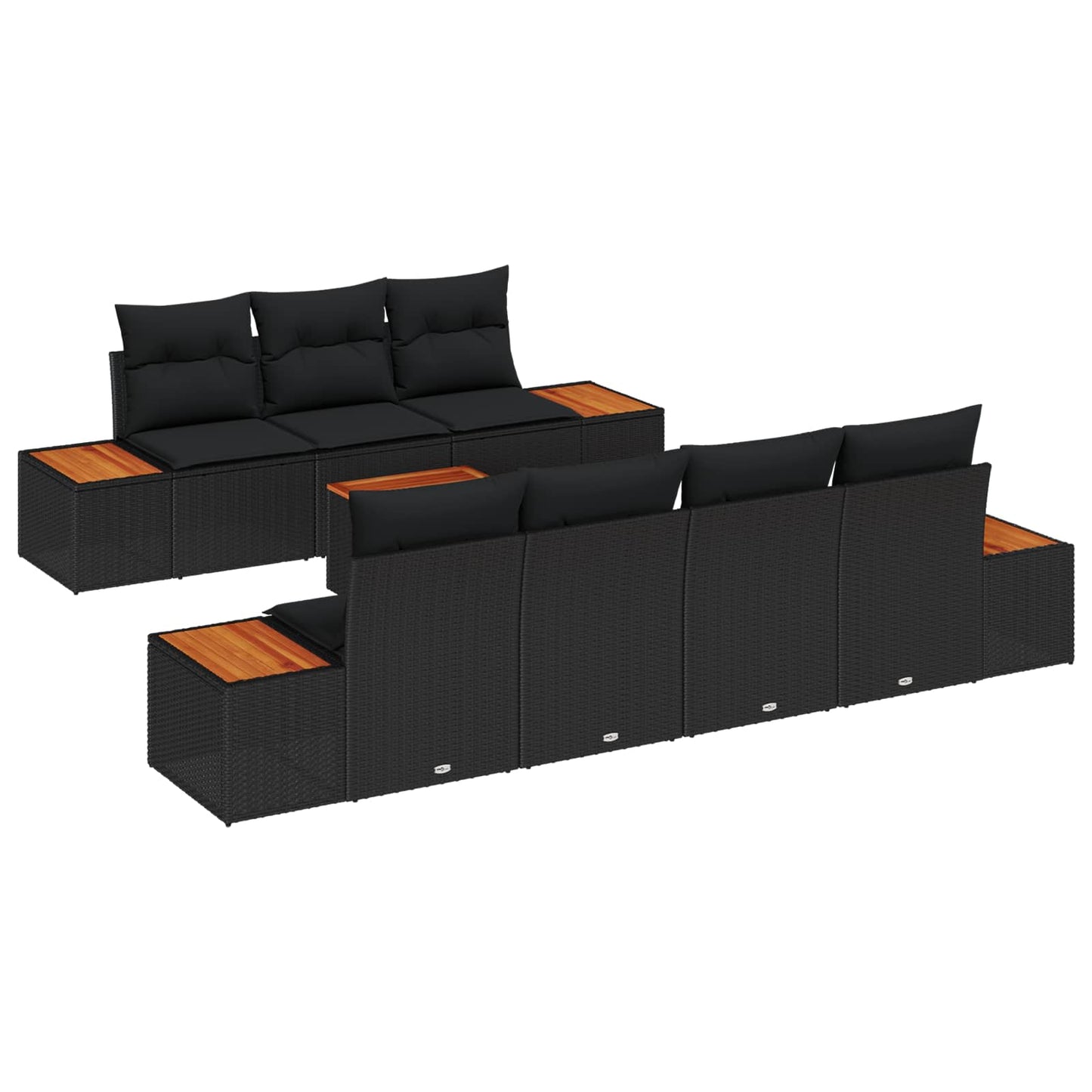 Set Divano da Giardino con cuscino 8 pcs Nero Poly Rattan | homemem39