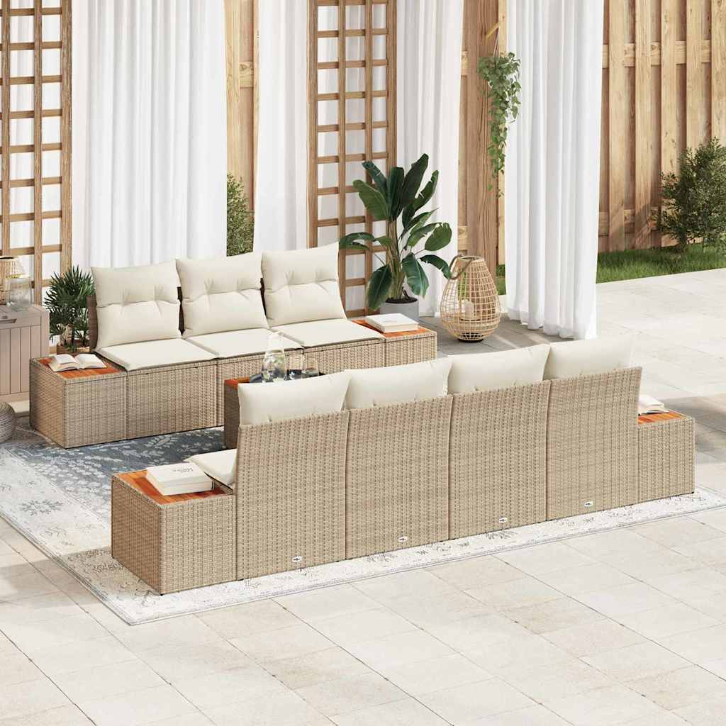 Set Divano da Giardino 8 pcs Beige Poly Rattan | homemem39