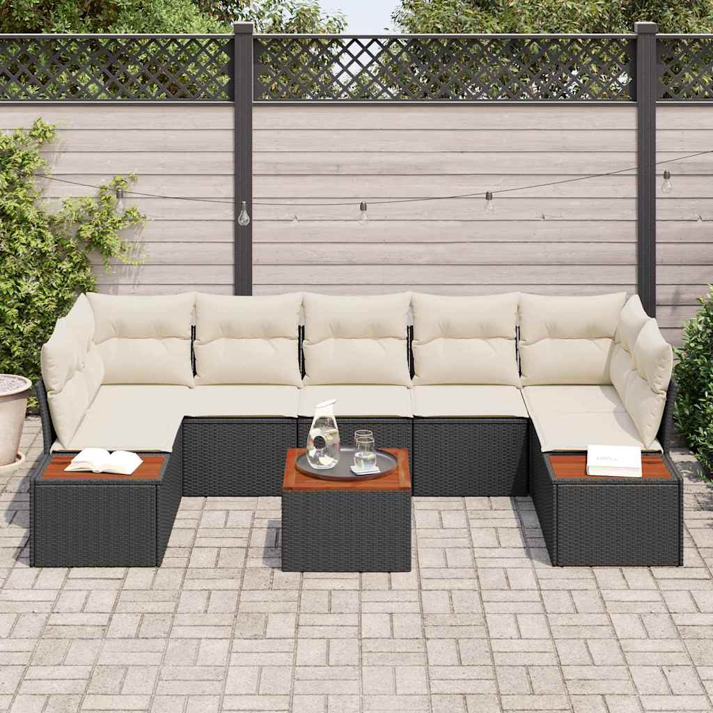 Set Divano da Giardino con cuscino 8 pcs Nero Poly Rattan - homemem39