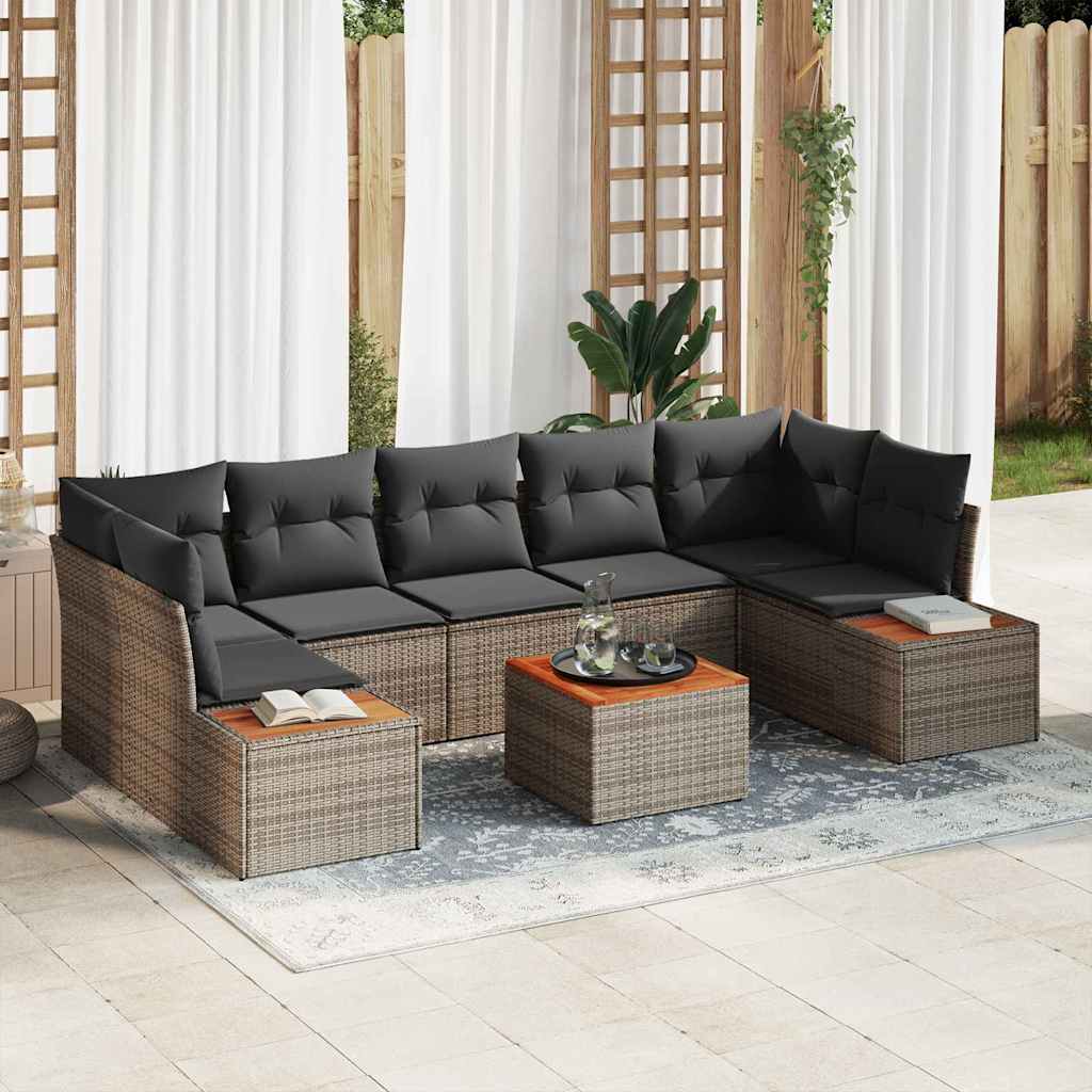 Set Divano da Giardino con cuscino 8 pcs Grigio Poly Rattan | homemem39