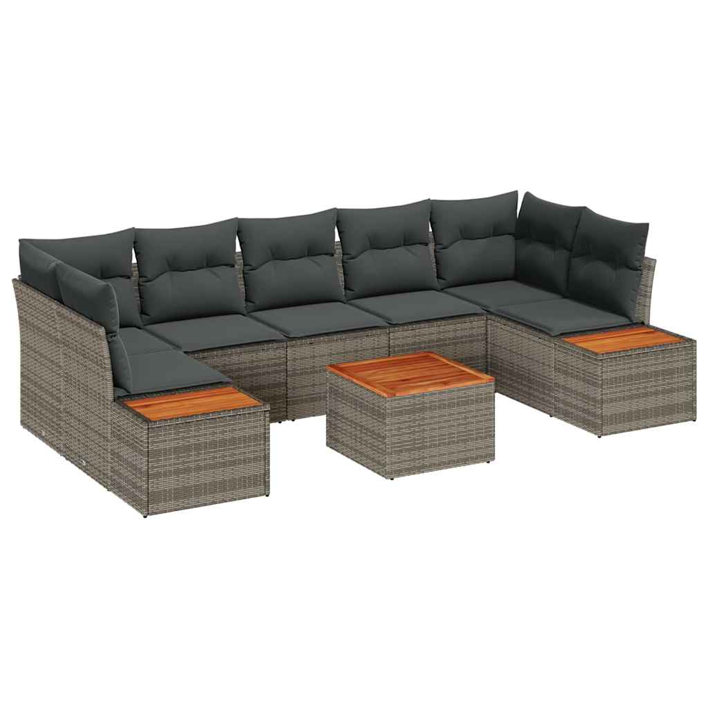 Set Divano da Giardino con cuscino 8 pcs Grigio Poly Rattan | homemem39