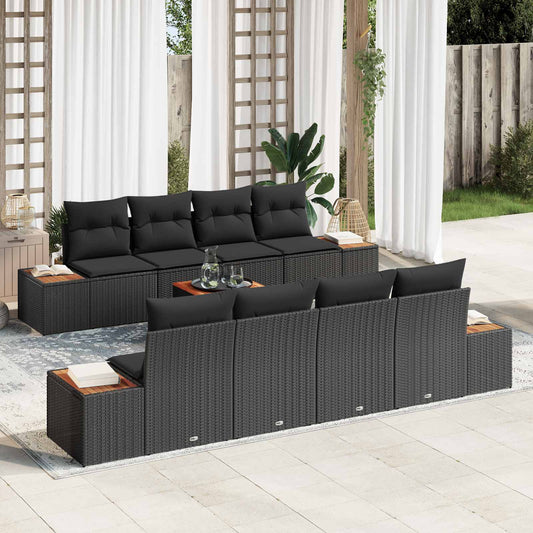Set Divano da Giardino con cuscino 9 pcs Nero Poly Rattan | homemem39