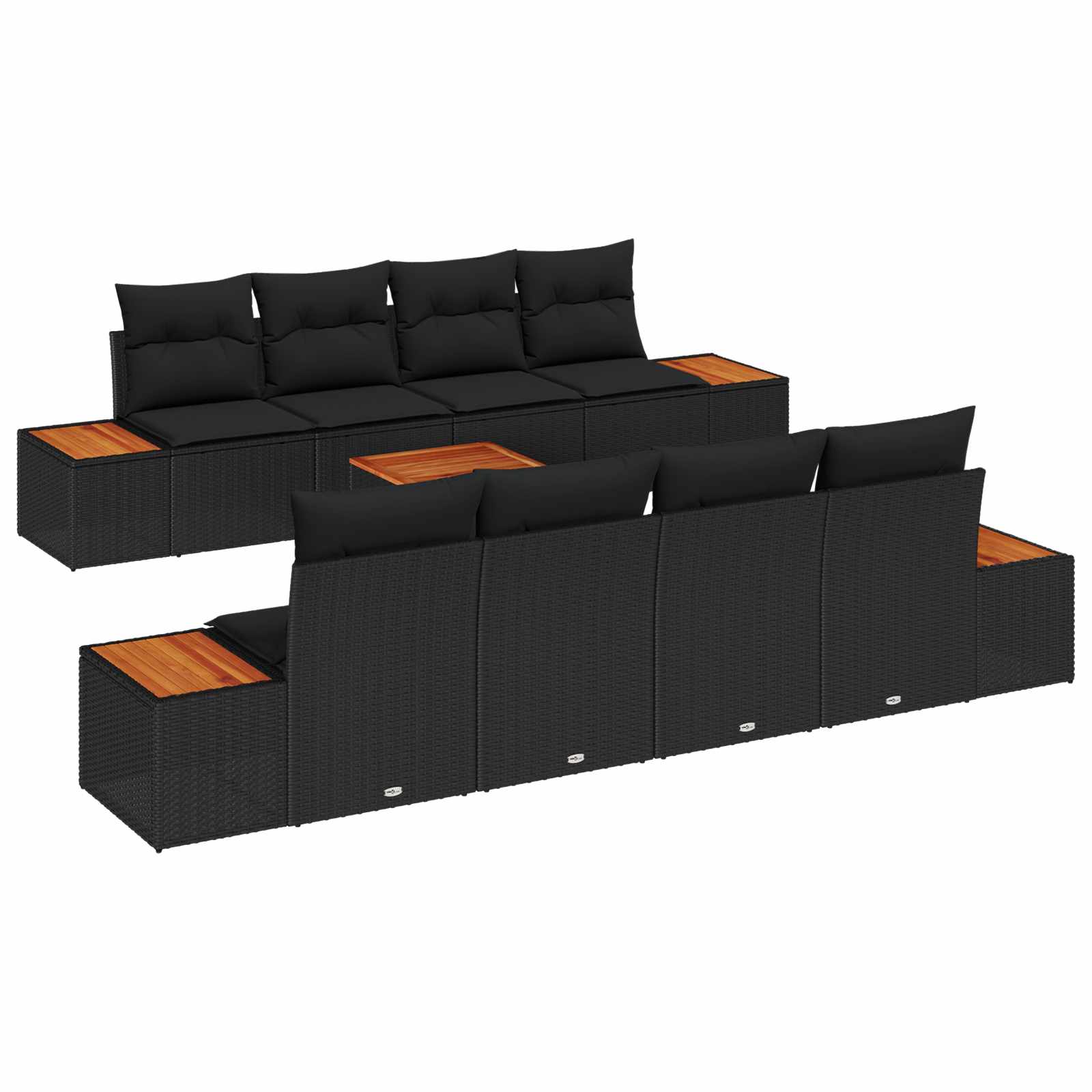 Set Divano da Giardino con cuscino 9 pcs Nero Poly Rattan | homemem39