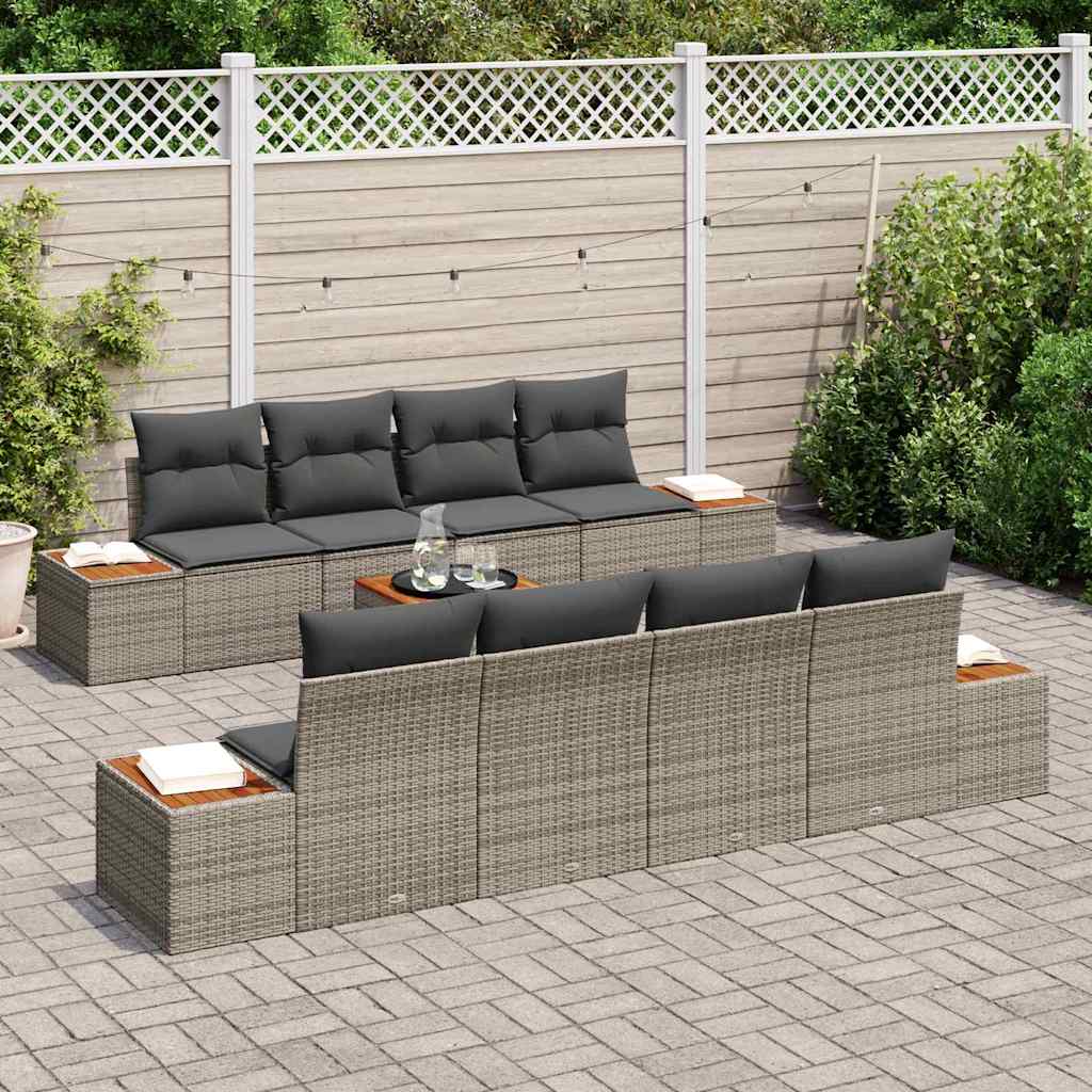 Set Divano da Giardino 9 pcs Grigio Poly Rattan | homemem39