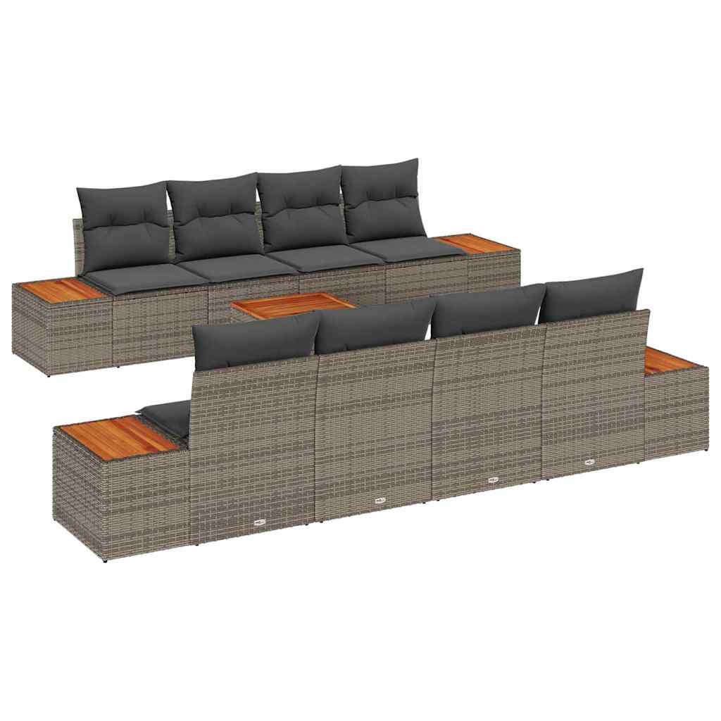Set Divano da Giardino 9 pcs Grigio Poly Rattan | homemem39