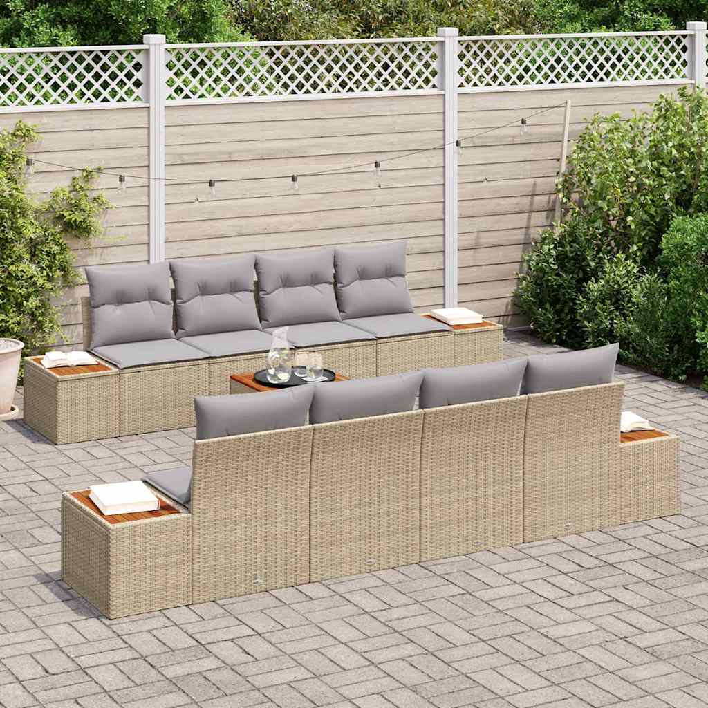 Set Divano da Giardino con cuscino 9 pcs Beige Poly Rattan - homemem39