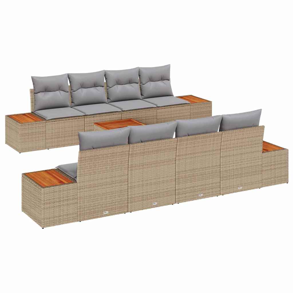 Set Divano da Giardino con cuscino 9 pcs Beige Poly Rattan - homemem39