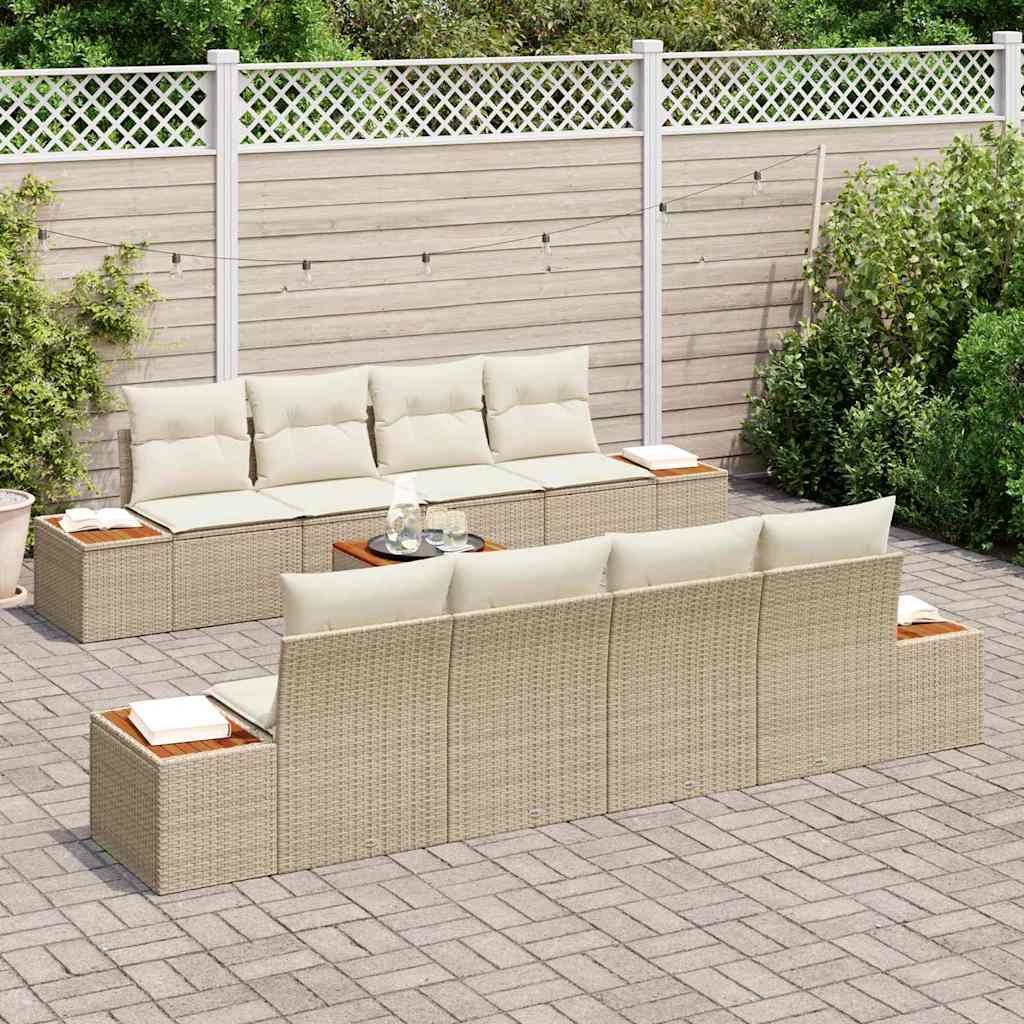 Set Divano da Giardino con cuscino 9 pcs Beige Poly Rattan - homemem39