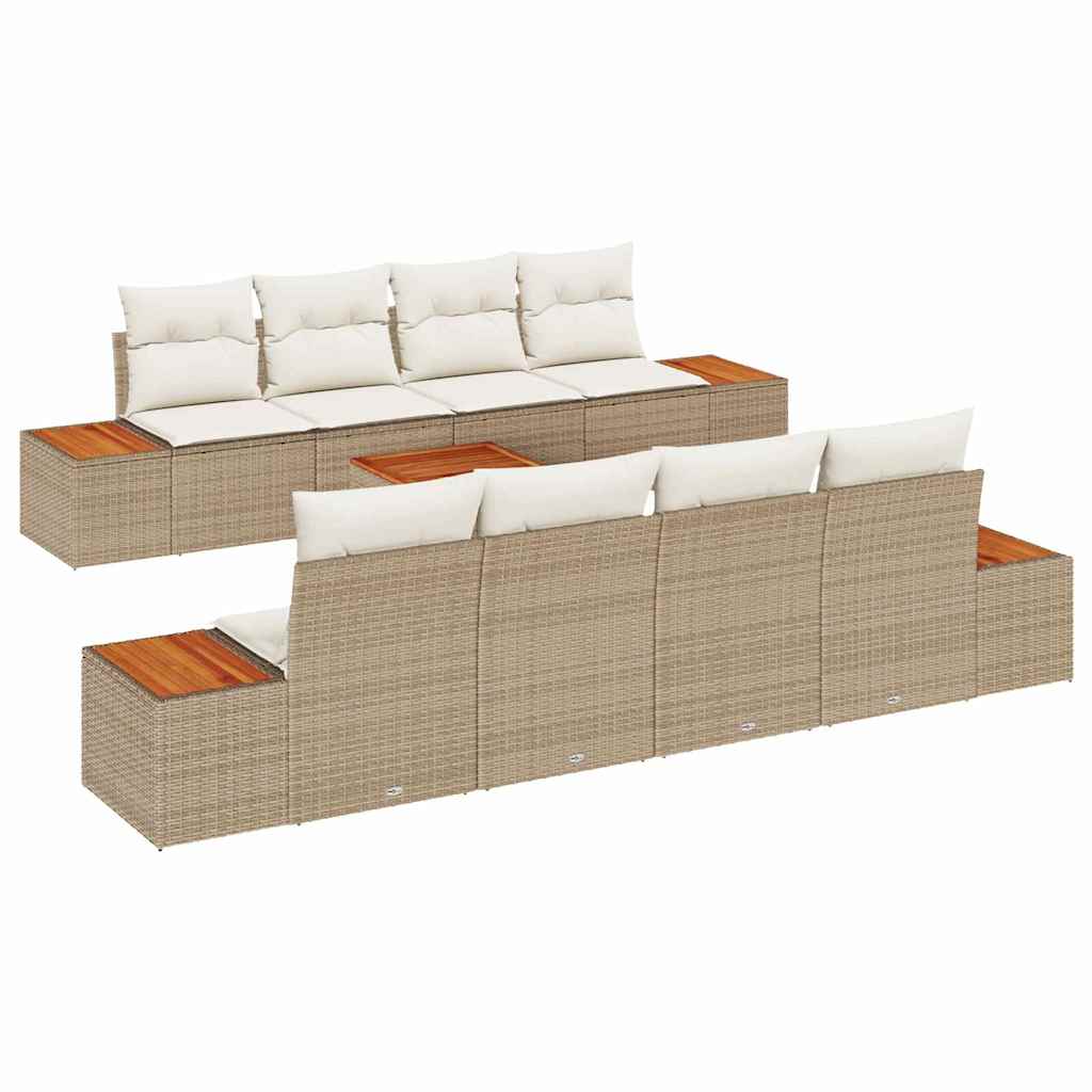 Set Divano da Giardino con cuscino 9 pcs Beige Poly Rattan - homemem39