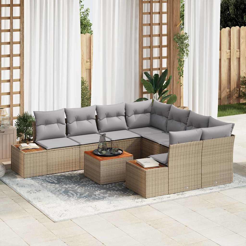 Set Divano da Giardino con cuscino 9 pcs Beige Poly Rattan | homemem39