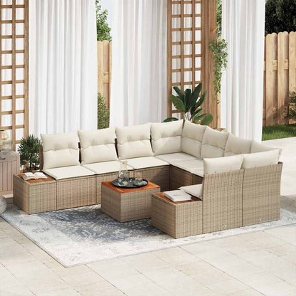 Set Divano da Giardino 9 pcs Beige Poly Rattan | homemem39