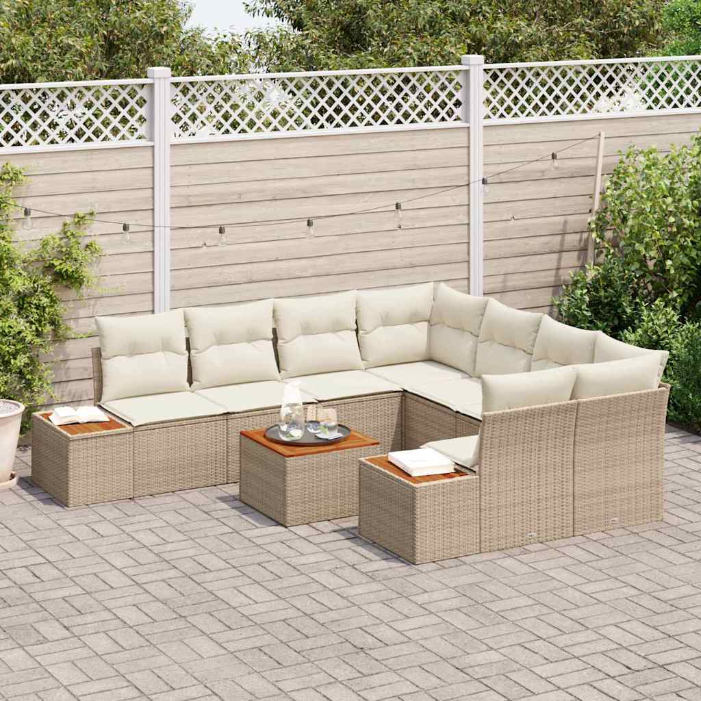 Set Divano da Giardino 9 pcs Beige Poly Rattan | homemem39