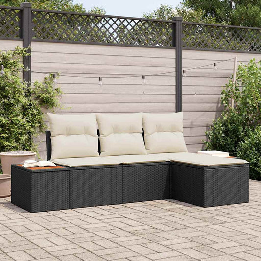 Set Divano da Giardino con cuscino 4 pcs Nero e Crema