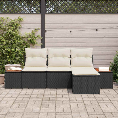 Set Divano da Giardino 4 pz Nero e Crema