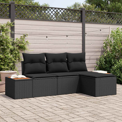 Set Divano da Giardino 4 pz Nero Rattan in Polipropilene