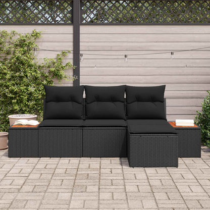 Set Divano da Giardino 4 pz Nero Rattan in Polipropilene