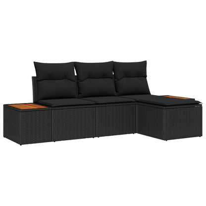 Set Divano da Giardino 4 pz Nero Rattan in Polipropilene