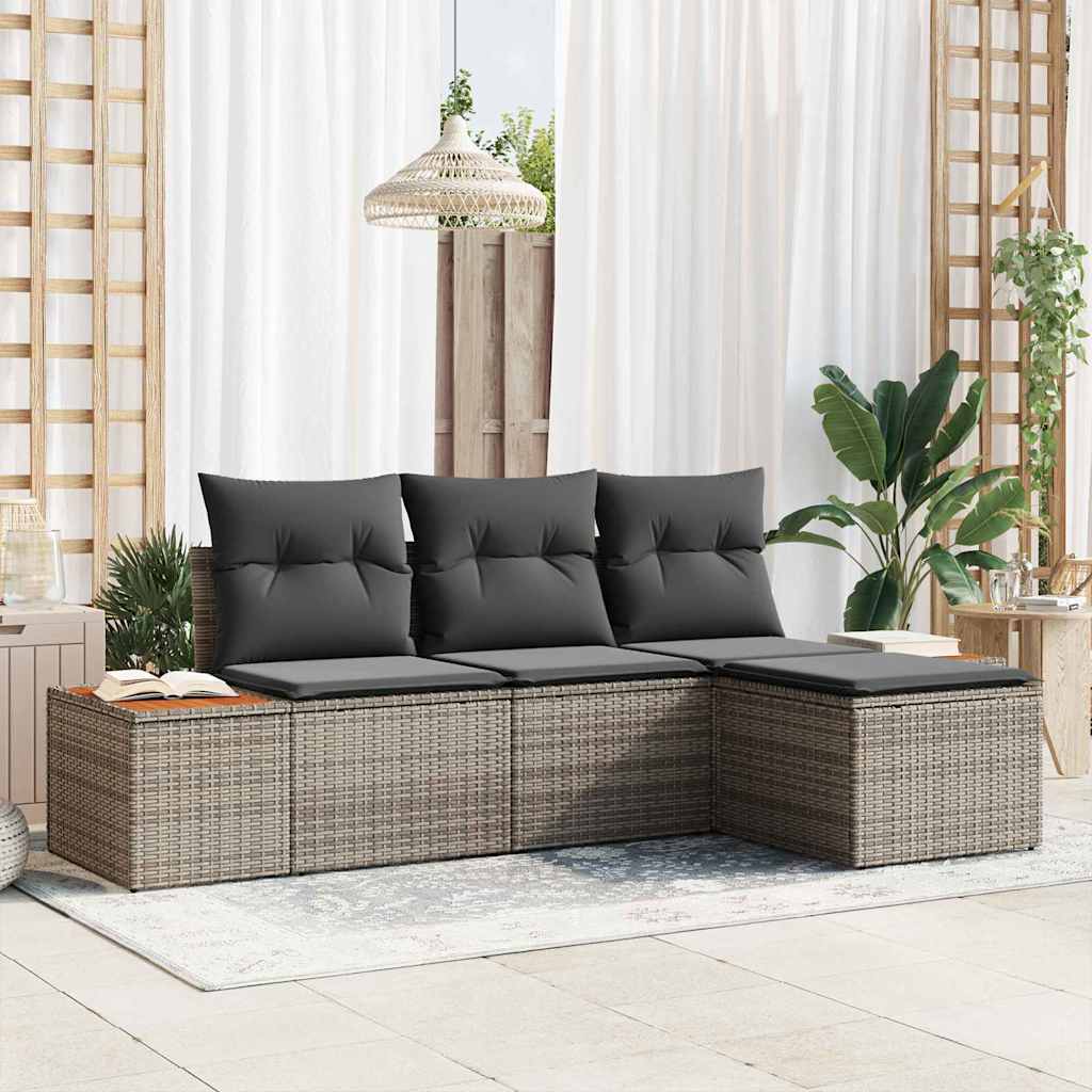 Set Divano da Giardino 4 pz Grigio Rattan in Polipropilene