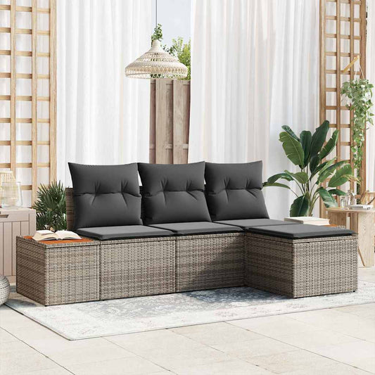 Set Divano da Giardino 4 pcs Grigio Rattan in Polipropilene