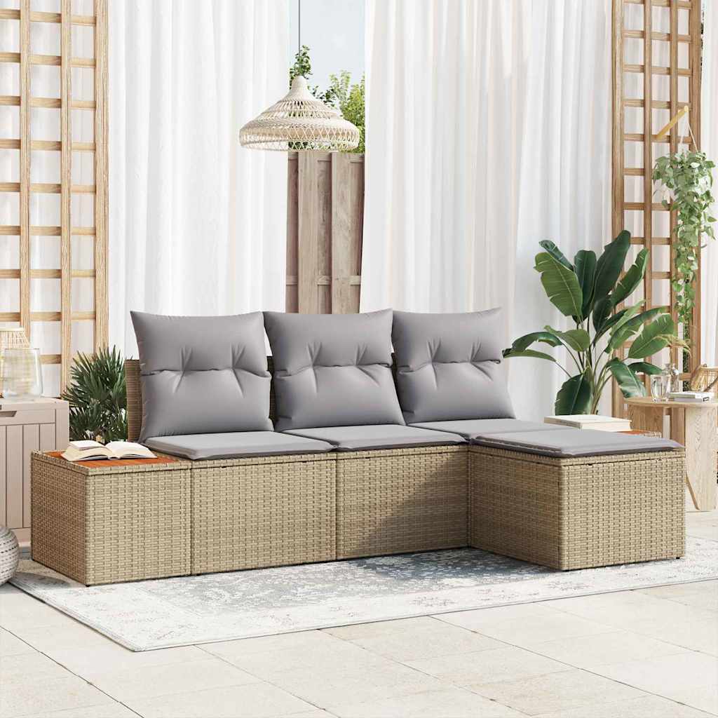Set Divano da Giardino con cuscino 4 pcs Beige e Grigio Chiaro | homemem39