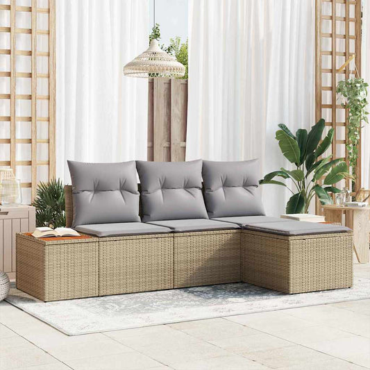 Set Divano da Giardino con cuscino 4 pcs Beige e Grigio Chiaro