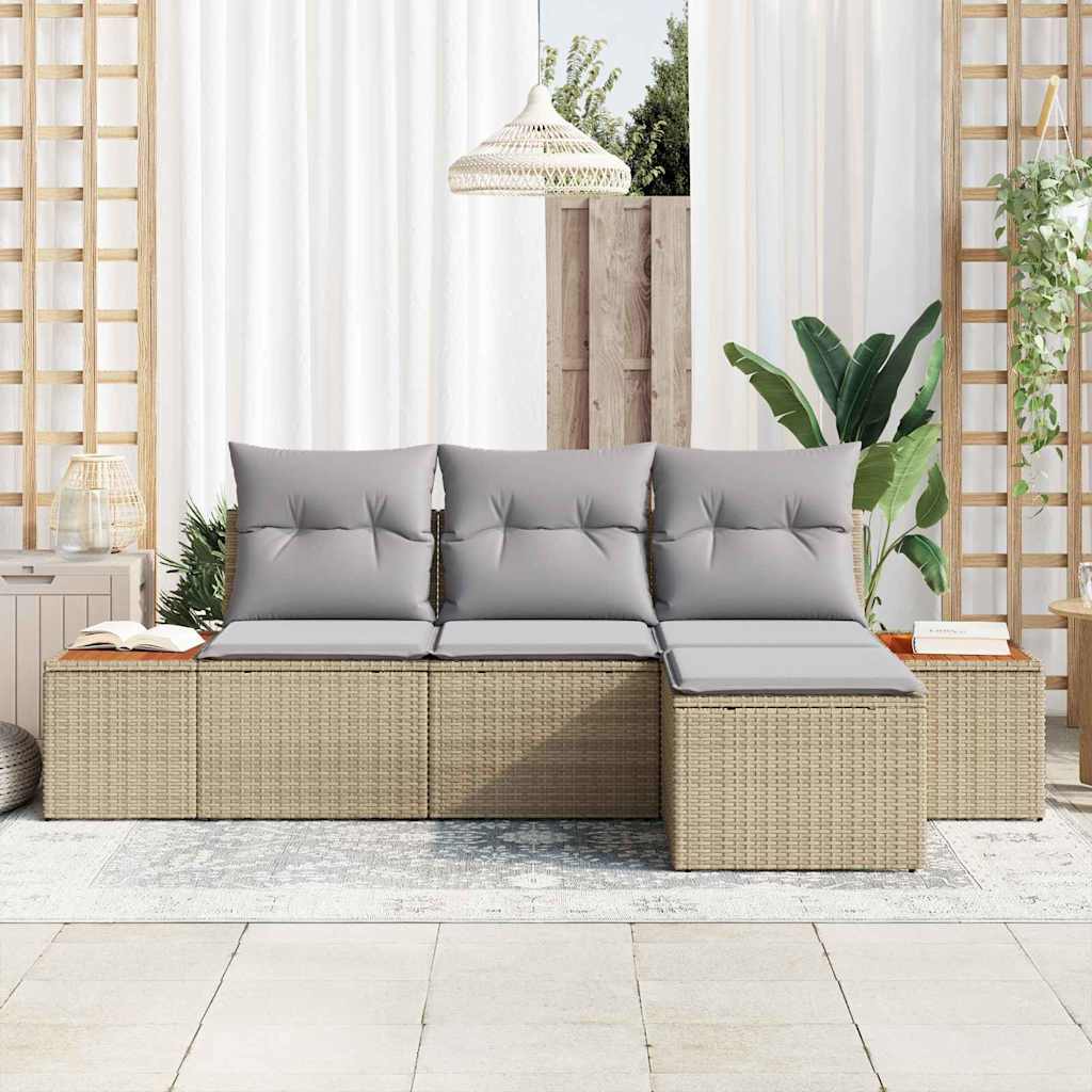 Set Divano da Giardino con cuscino 4 pcs Beige e Grigio Chiaro | homemem39