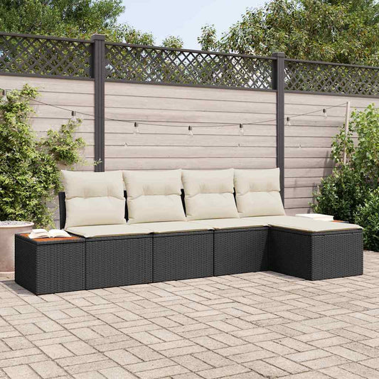 Set Divano da Giardino 6 pcs Nero e Crema Polyrattan