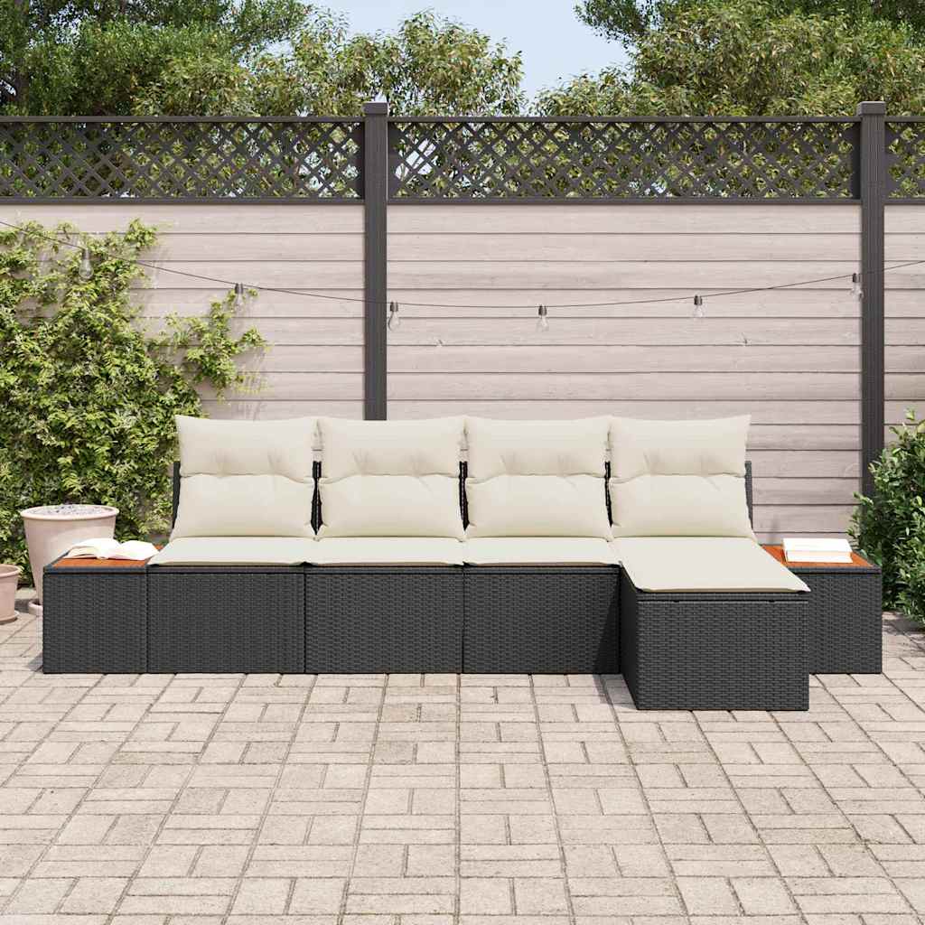 Set Divano da Giardino 6 pcs Nero e Crema Polyrattan | homemem39