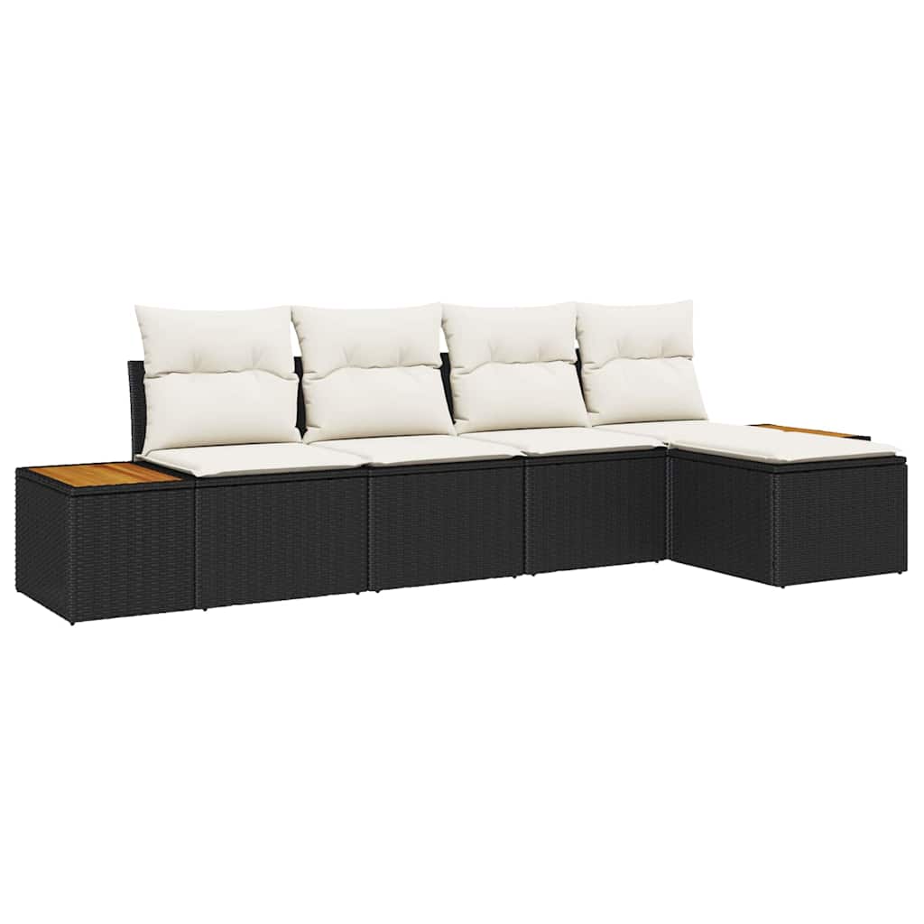 Set Divano da Giardino 6 pcs Nero e Crema Polyrattan | homemem39