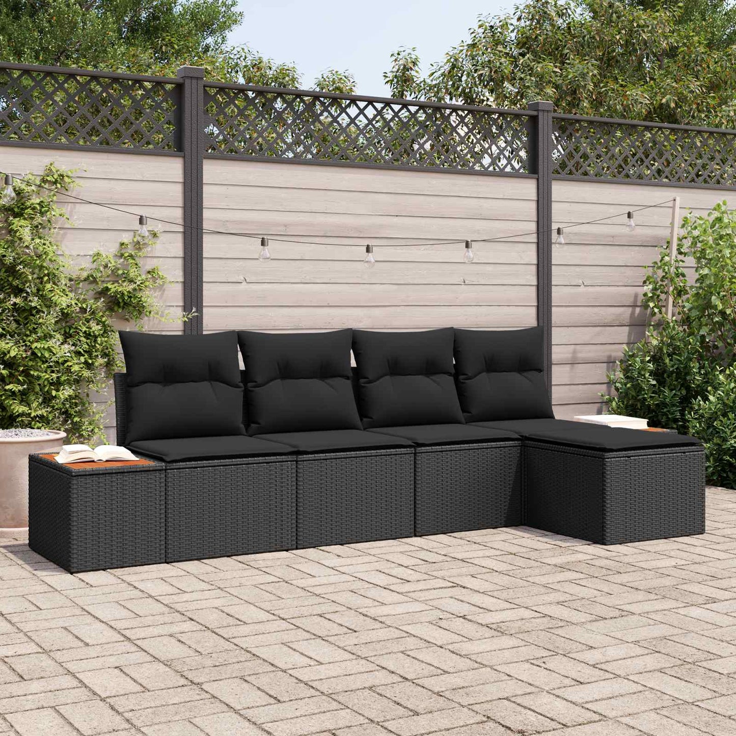 Set Divano da Giardino 6 pz 5-Numero di posti Nero Polyrattan