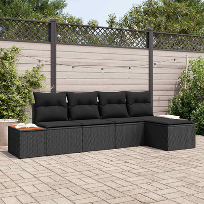Set Divano da Giardino 6 pz 5-Numero di posti Nero Polyrattan