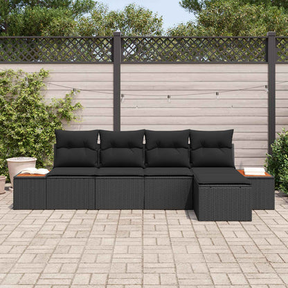 Set Divano da Giardino 6 pz 5-Numero di posti Nero Polyrattan