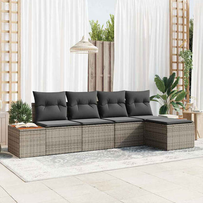 Set Divano da Giardino 6 pz 5-Numero di posti Grigio Polyrattan