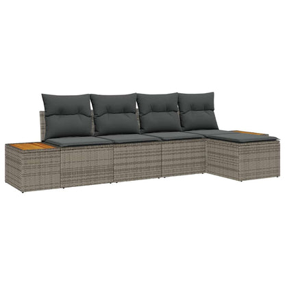 Set Divano da Giardino 6 pz 5-Numero di posti Grigio Polyrattan